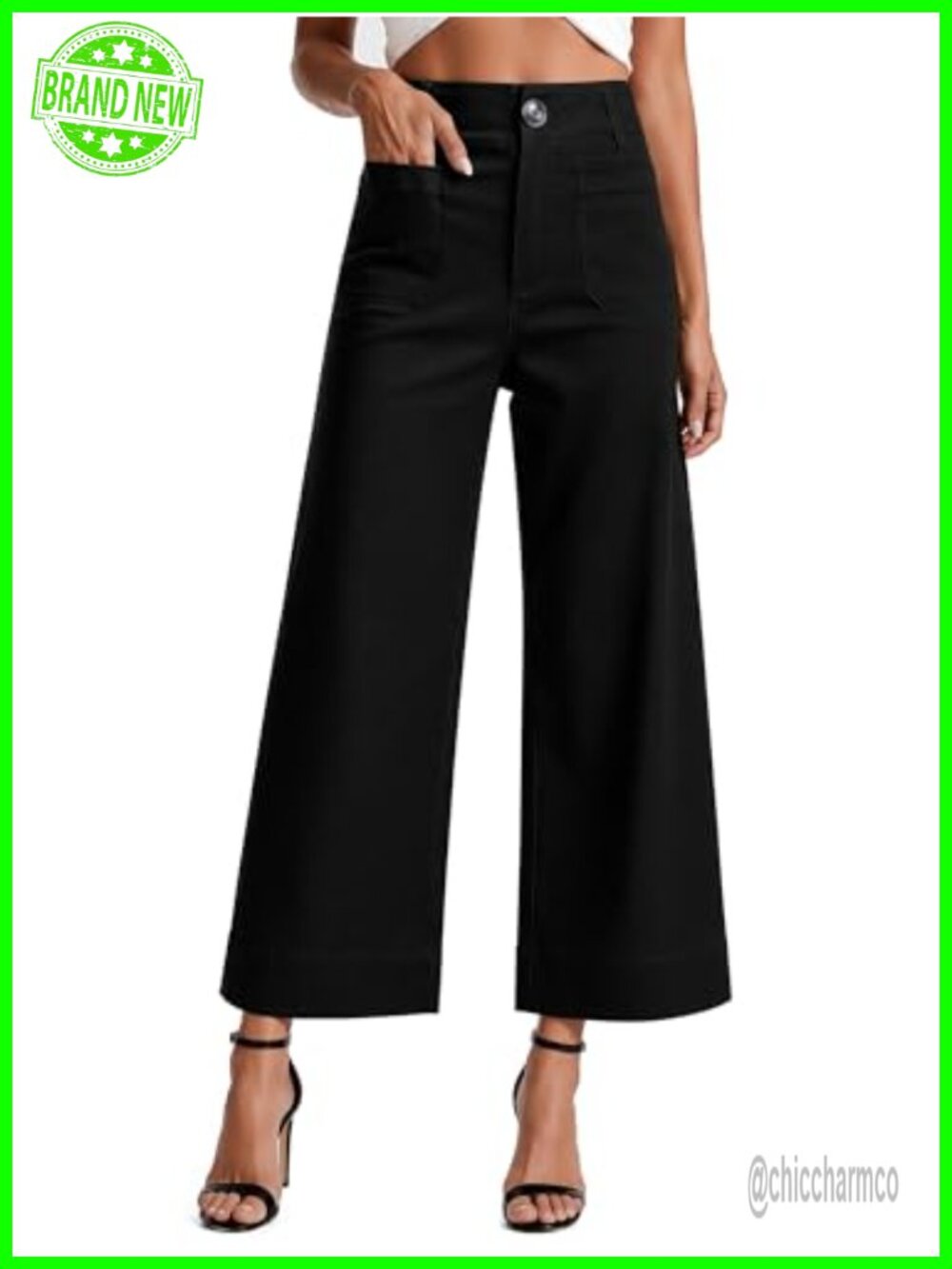 Women's High Waisted Wide Leg Cropped Pants Stretchy Work